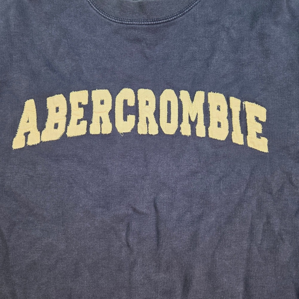 Vintage Abercrombie Sweatshirt Mens M Applique Logo 92 Sleeve Pullover Navy Blue